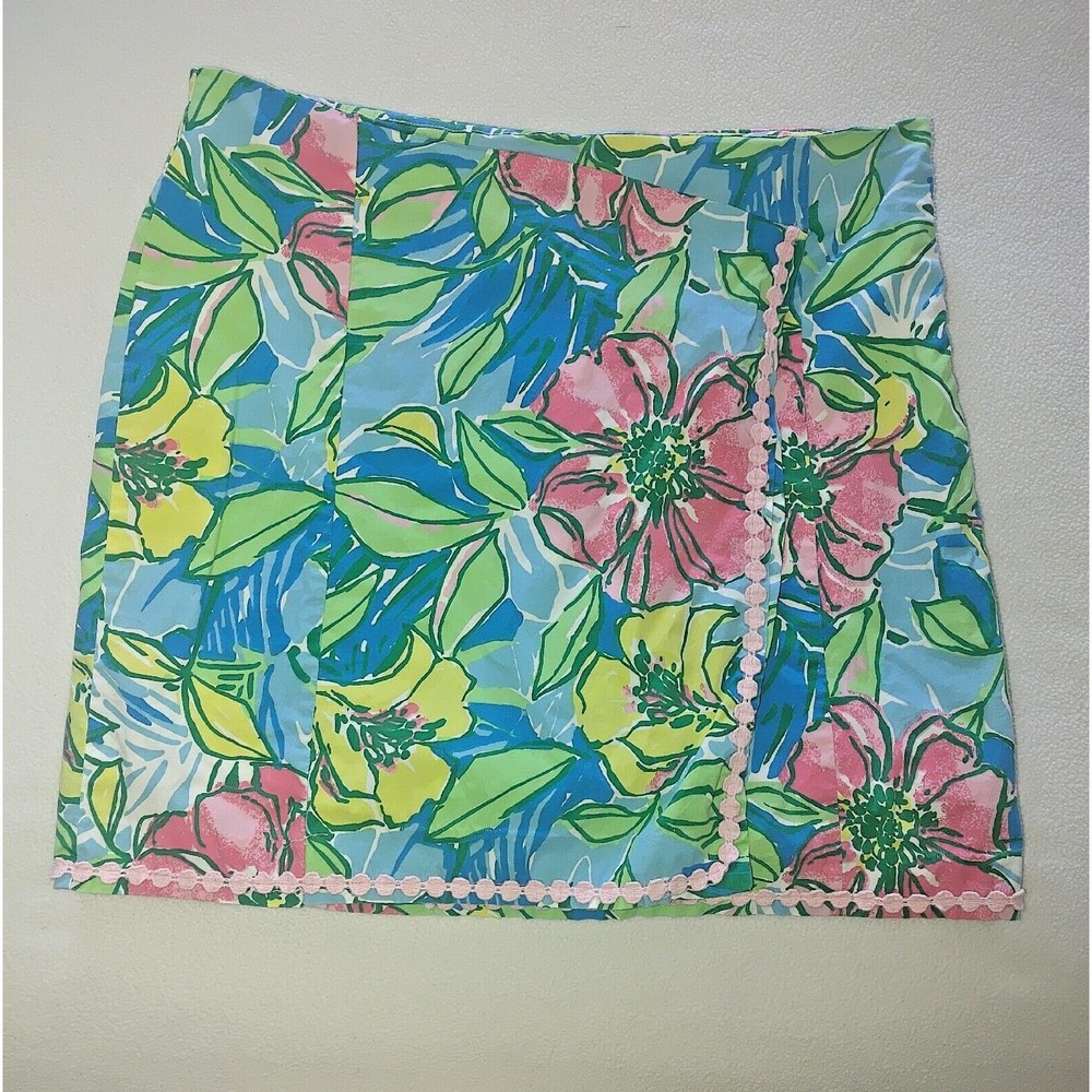 CARIBBEAN JOE Floral Mini Skirt Built in Shorts Womens Size 8 Side Zip Tropical